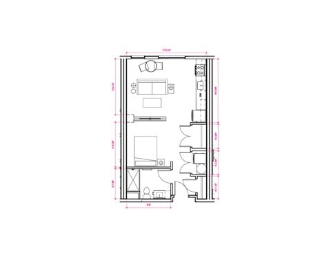Floor plan for studio, 1 bath, 544 sqft
